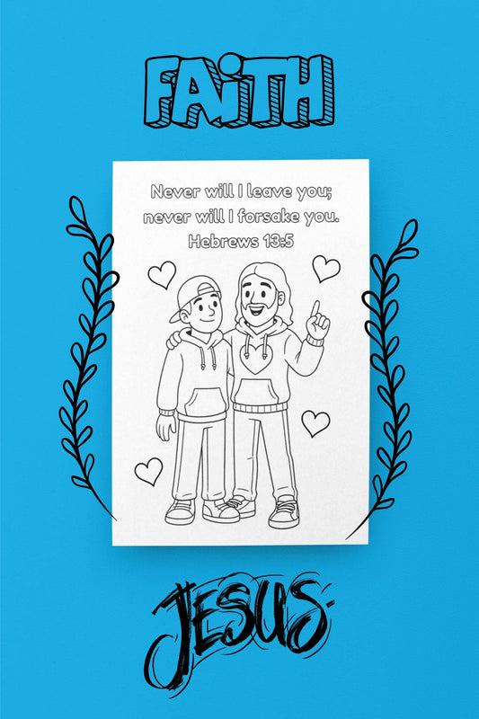 Never Will I Leave You - Hebrews 1:35 - Christian Coloring Page (PDF Instant Download)