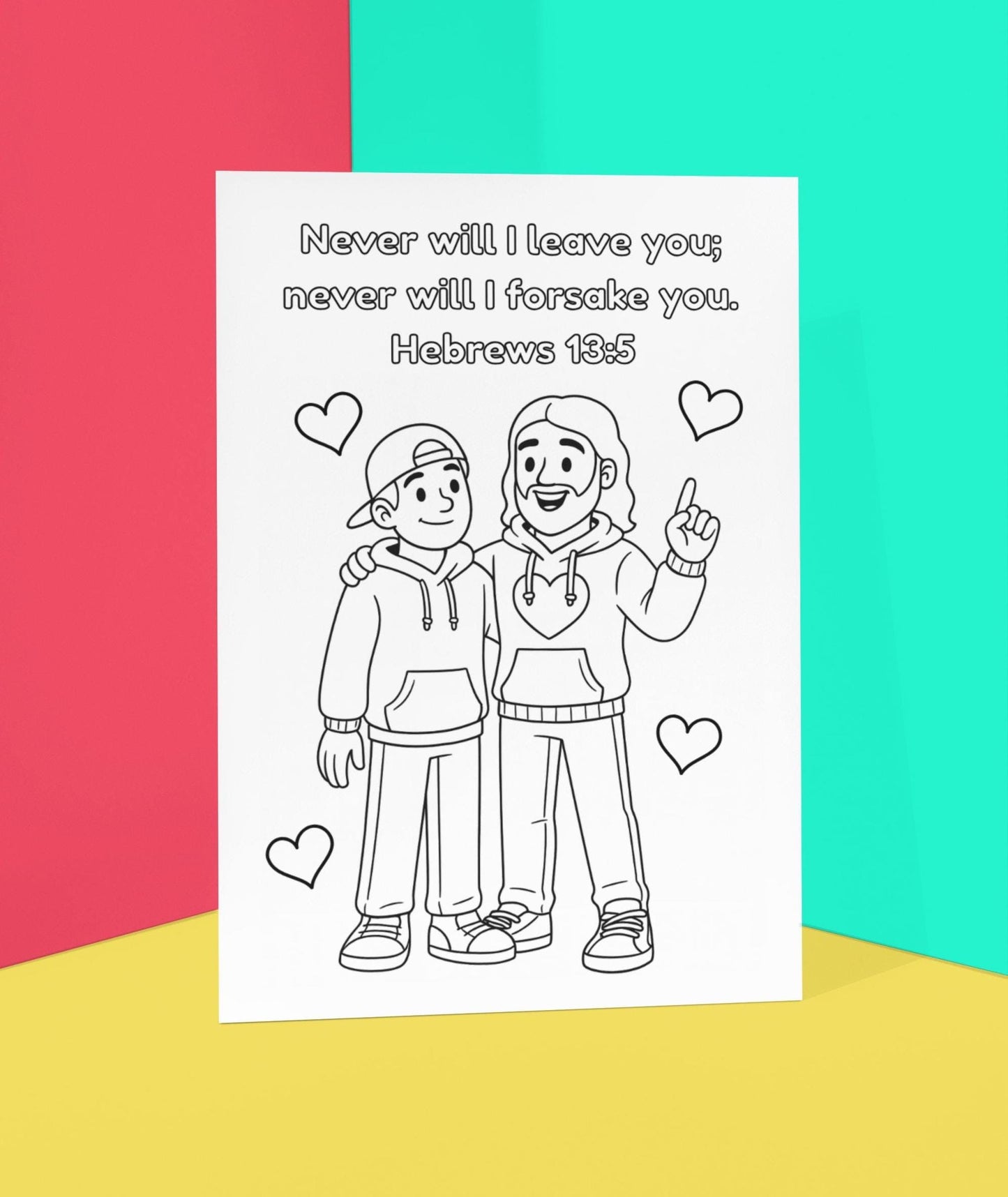 Never Will I Leave You - Hebrews 1:35 - Christian Coloring Page (PDF Instant Download)