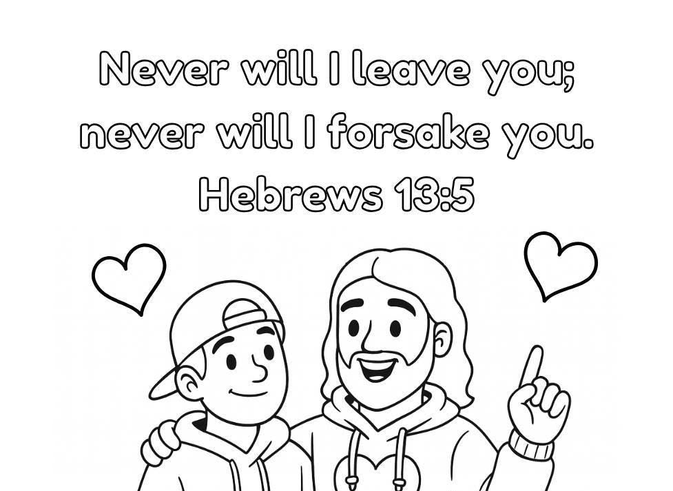 Never Will I Leave You - Hebrews 1:35 - Christian Coloring Page (PDF Instant Download)