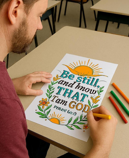 Be Still-Psalm 46:10 - Printable Coloring Page - Christian Bible Verse - (PDF Instant Download)