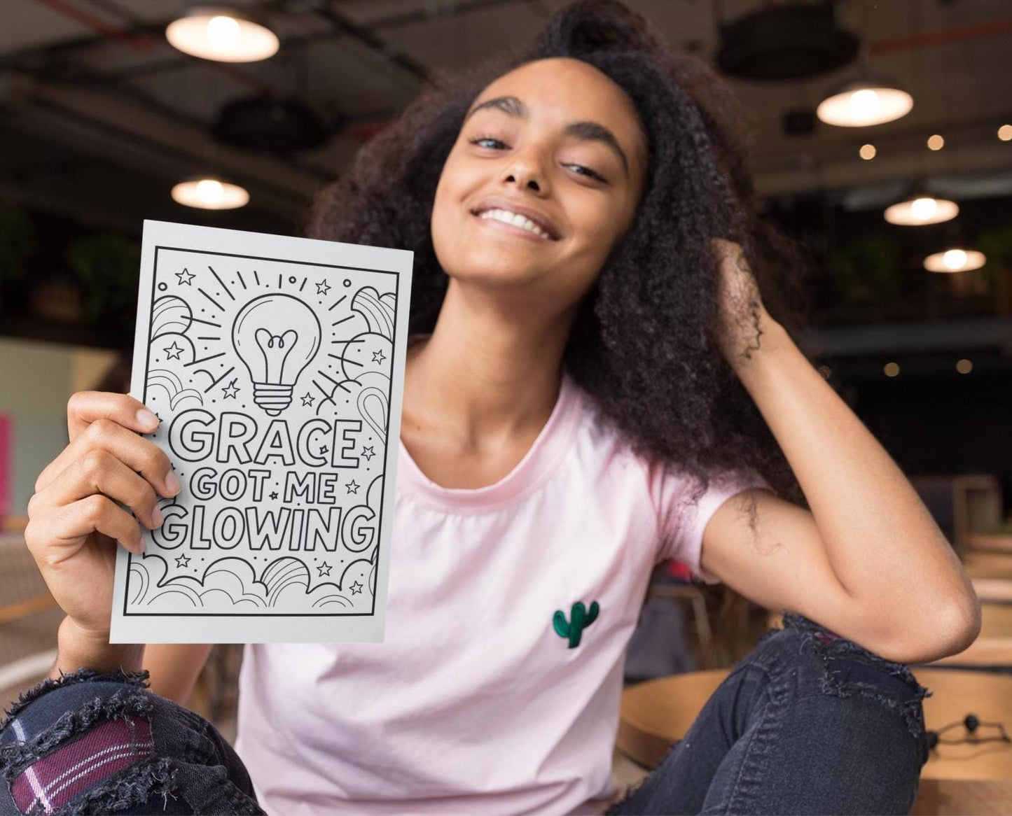 Grace Got Me Glowing - Christian Coloring Page (PDF Instant Download)
