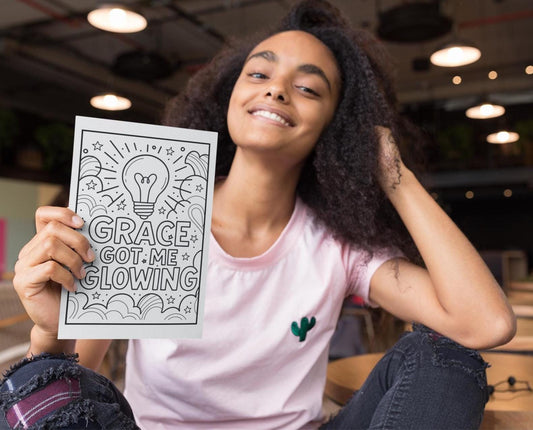 Grace Got Me Glowing - Christian Coloring Page (PDF Instant Download)