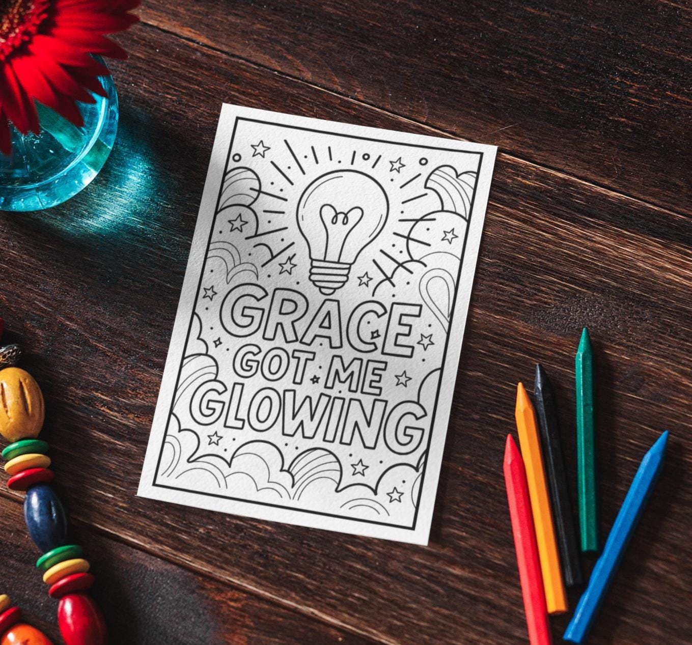Grace Got Me Glowing - Christian Coloring Page (PDF Instant Download)