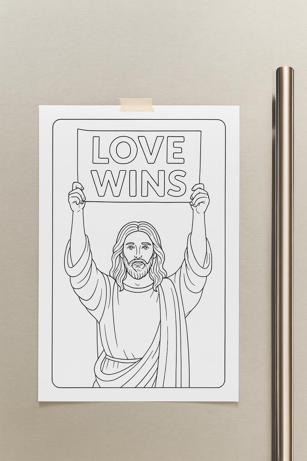 Jesus and Love Wins Sign - Christian Coloring Page (PDF Instant Download)
