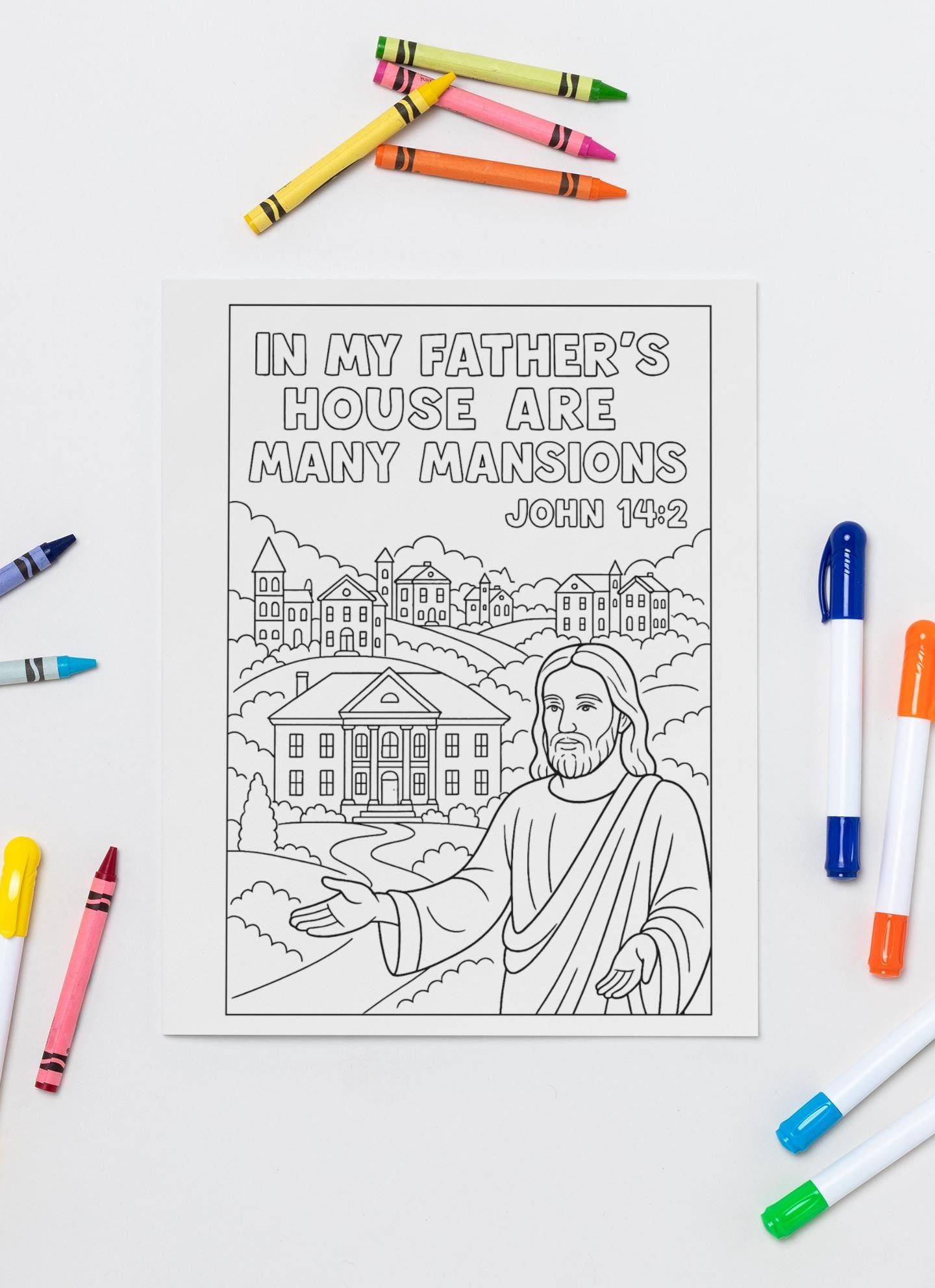 In My Father's House - John 14:2 - Printable Coloring Page - Bible Verse - (PDF Instant Download)