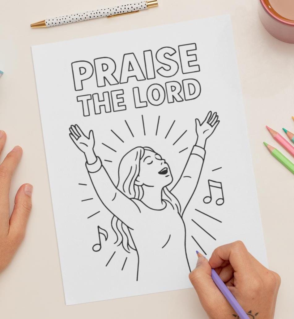 Praise the Lord - Printable Coloring Page - Jesus Christ (PDF Instant Download)