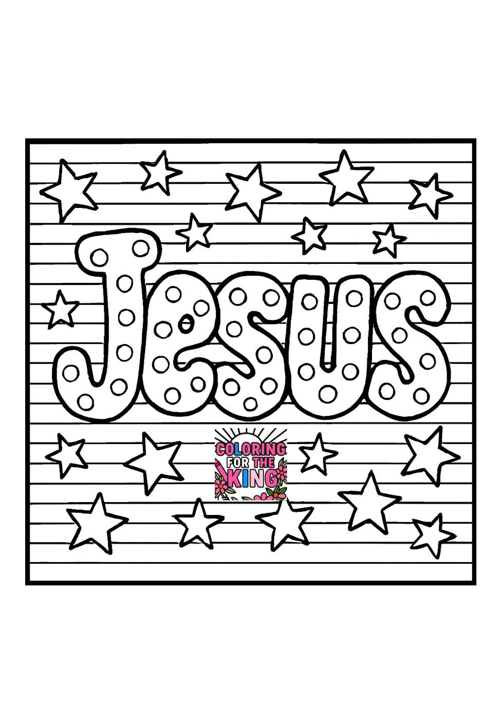 Jesus Bubble Letters - Printable Coloring Page - Christian Faith (PDF Instant Download)