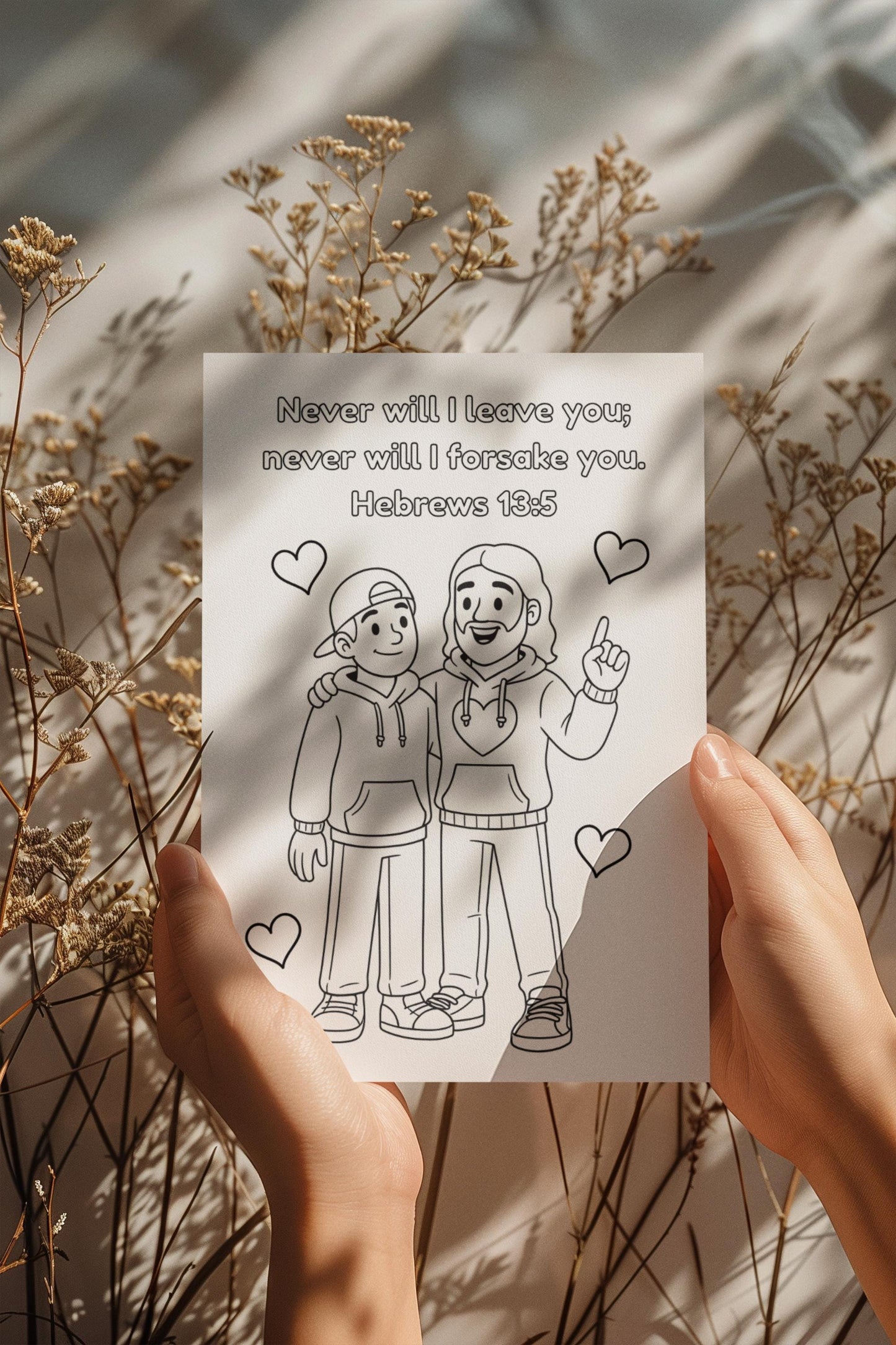 Never Will I Leave You - Hebrews 1:35 - Christian Coloring Page (PDF Instant Download)