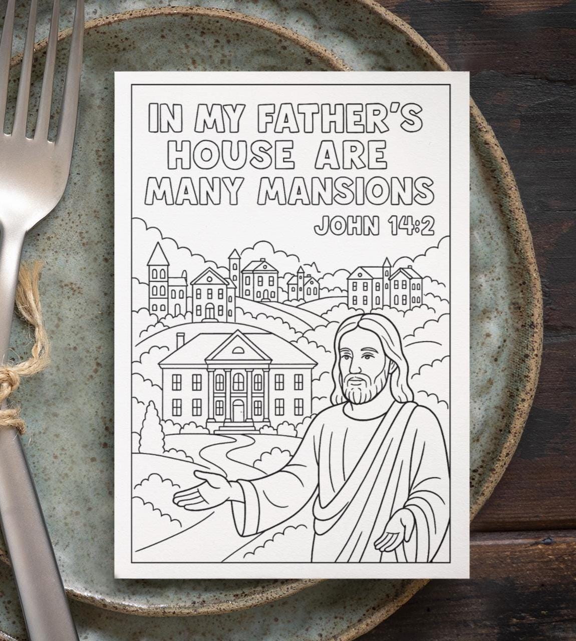 In My Father's House - John 14:2 - Printable Coloring Page - Bible Verse - (PDF Instant Download)