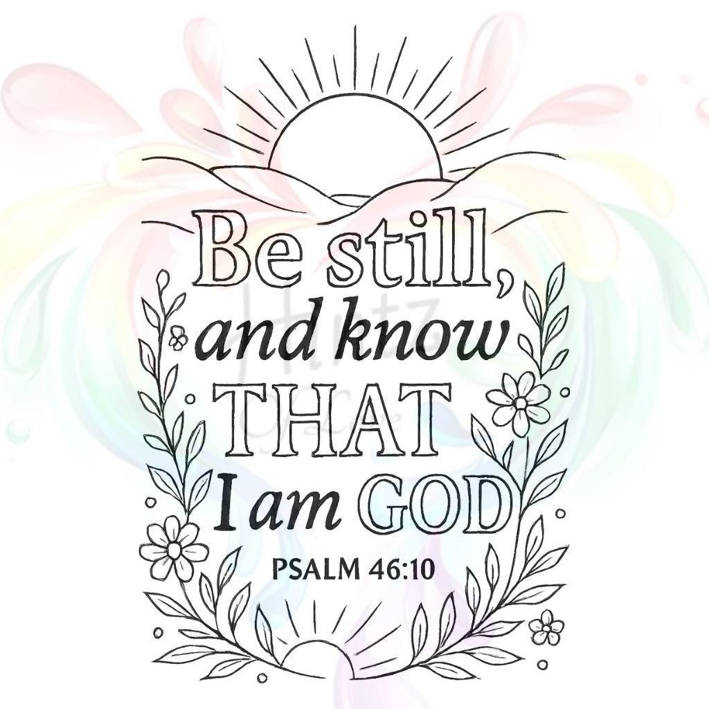 Be Still-Psalm 46:10 - Printable Coloring Page - Christian Bible Verse - (PDF Instant Download)