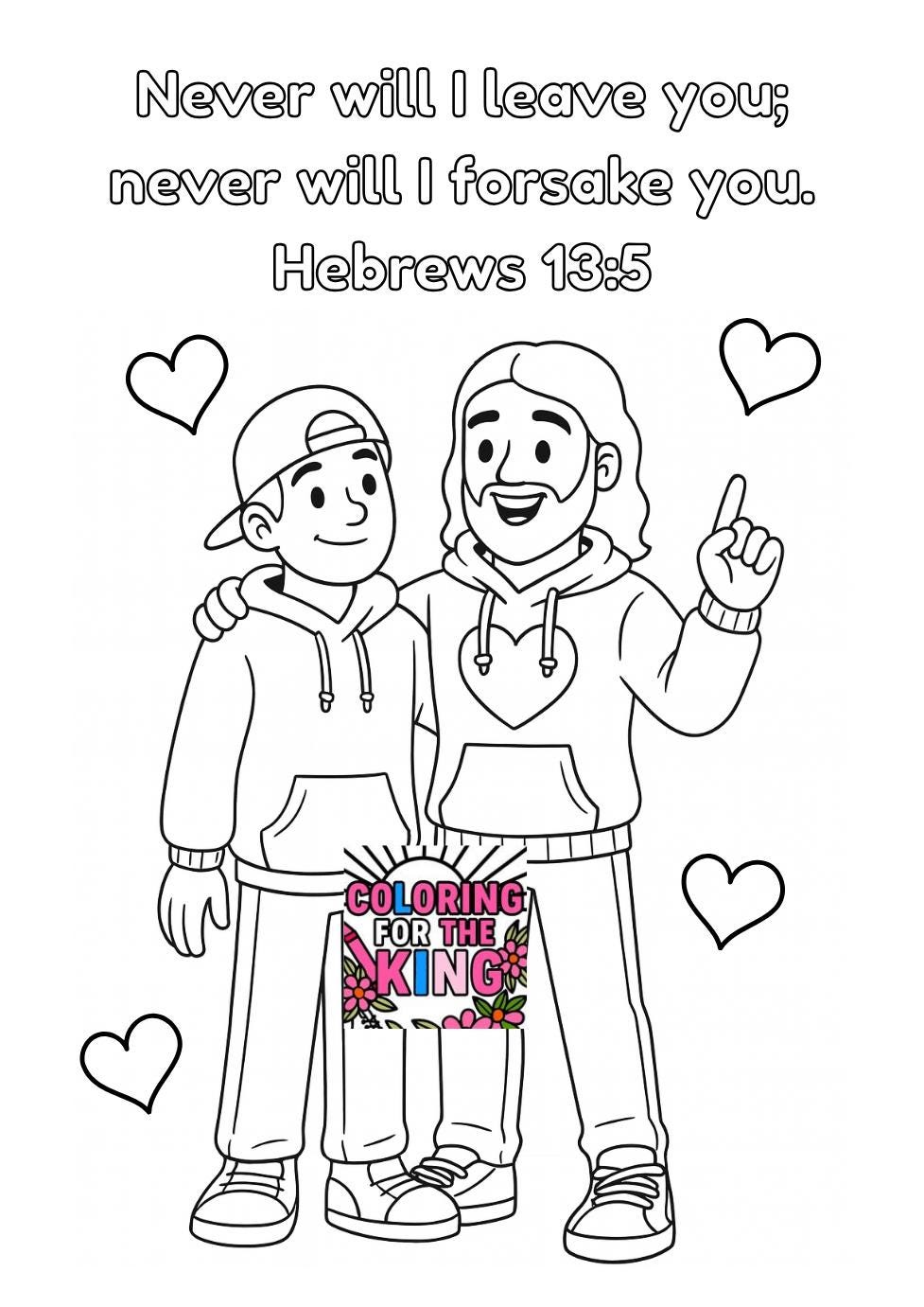 Never Will I Leave You - Hebrews 1:35 - Christian Coloring Page (PDF Instant Download)