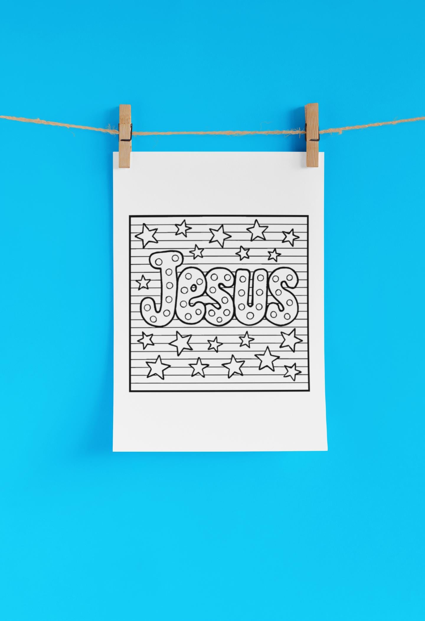 Jesus Bubble Letters - Printable Coloring Page - Christian Faith (PDF Instant Download)