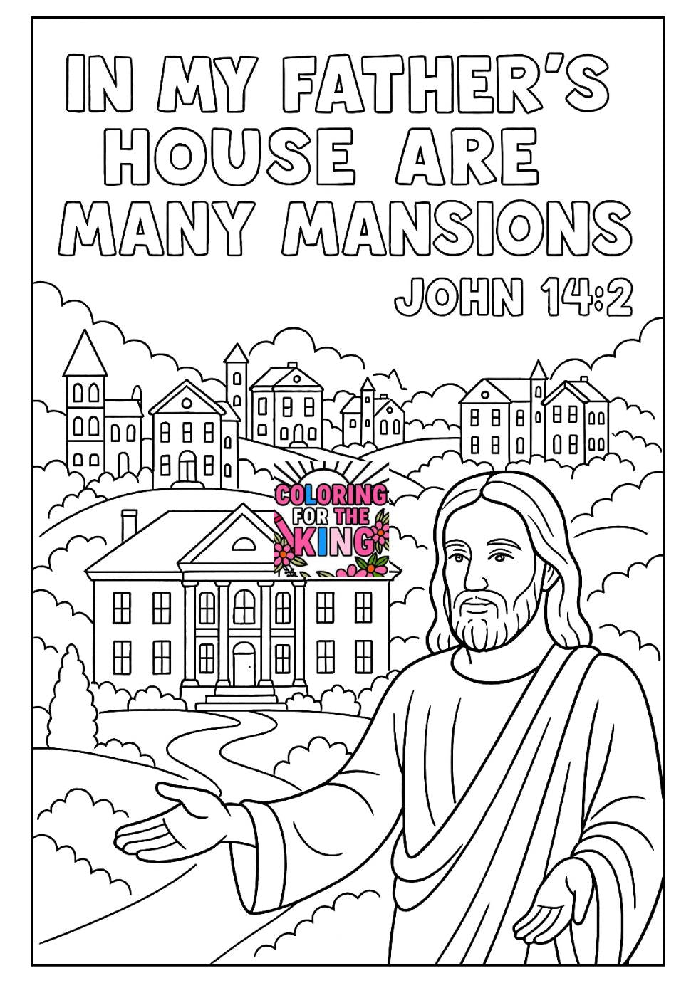 In My Father's House - John 14:2 - Printable Coloring Page - Bible Verse - (PDF Instant Download)
