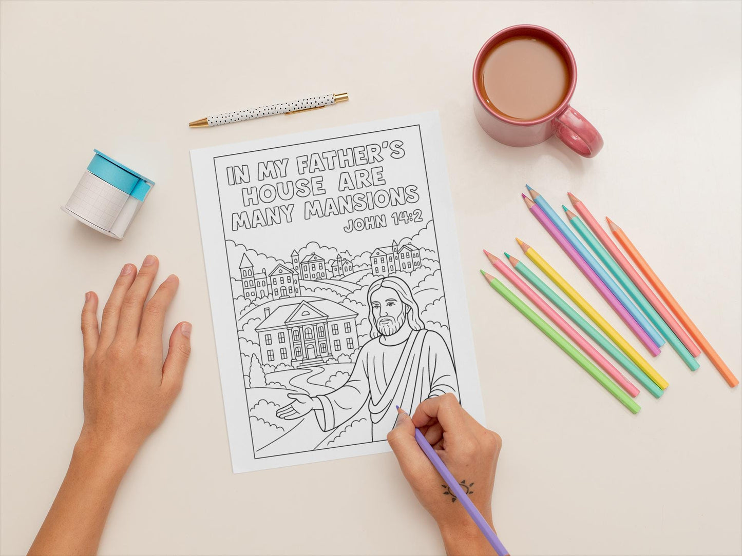 In My Father's House - John 14:2 - Printable Coloring Page - Bible Verse - (PDF Instant Download)